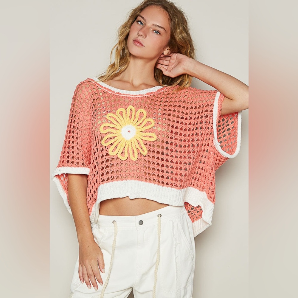 Daisy Flower Open Knit Crochet Sweater - POL